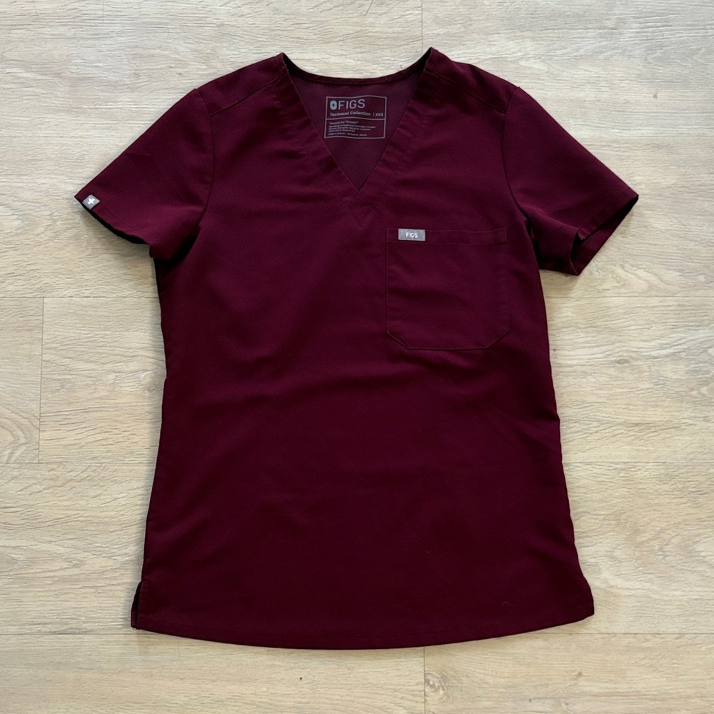 Figs Burgundy V-Neck Scrub Top